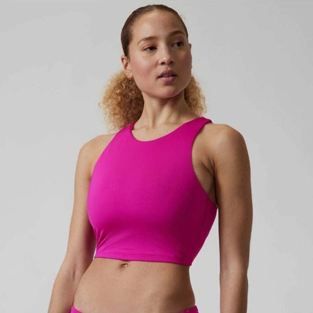Athleta Conscious Crop Top Powervita Sports Bra D-DD Electric Fuchsia Pink M
